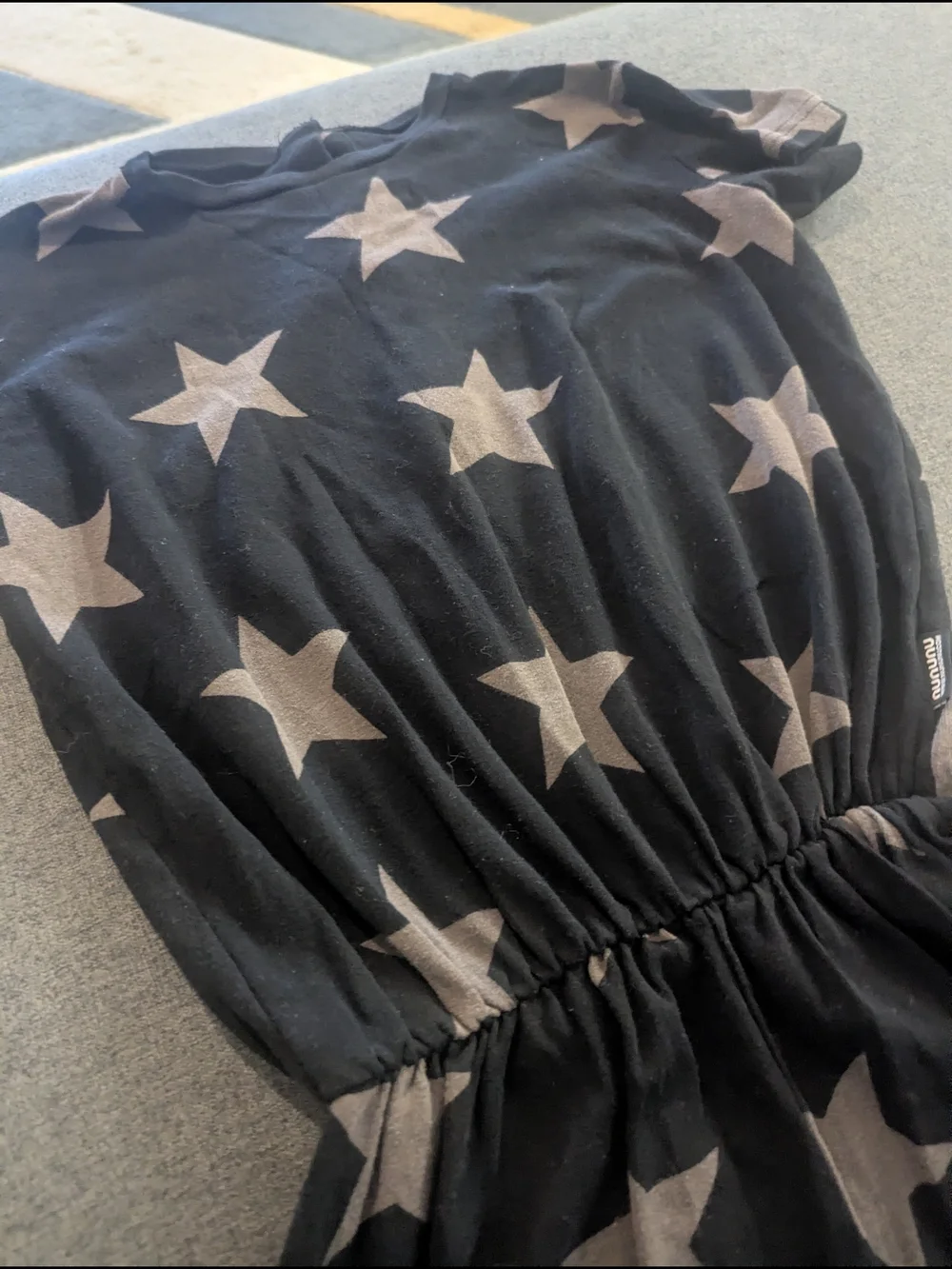 nununu Black Romper with Tan Star Print
